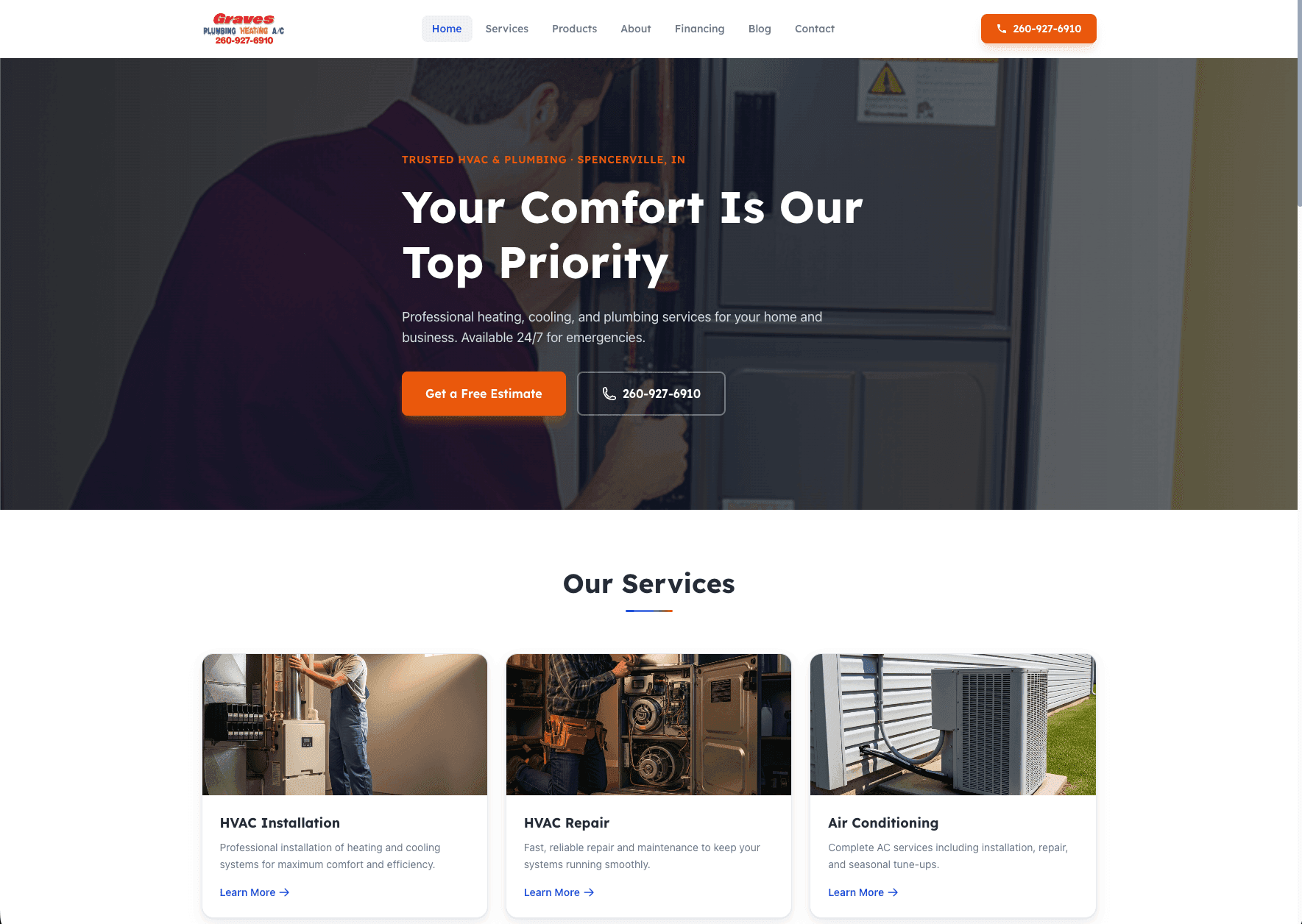 Graves Plumbing, Heating & A/C website hero — Graves Plumbing, Heating & A/C