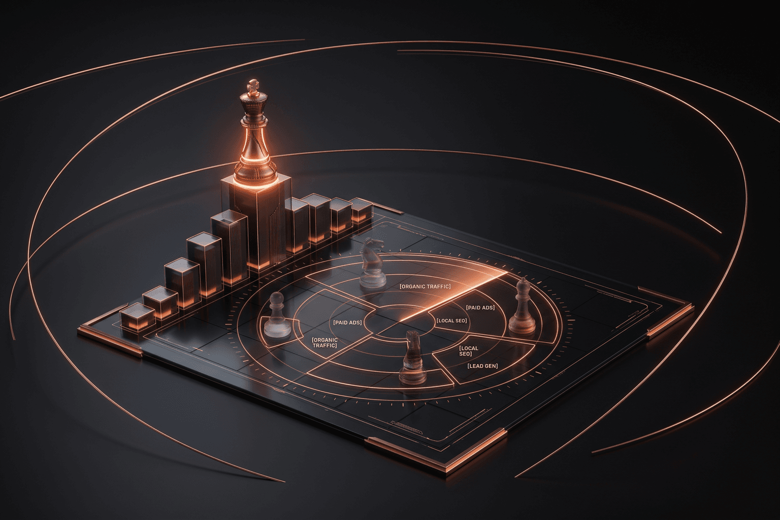 Fort Wayne competition analysis — dark copper brand render of competitor intelligence and market positioning insights for Fort Wayne and Northeast Indiana businesses